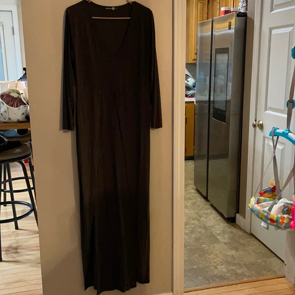 Dark green high double split floor length dress